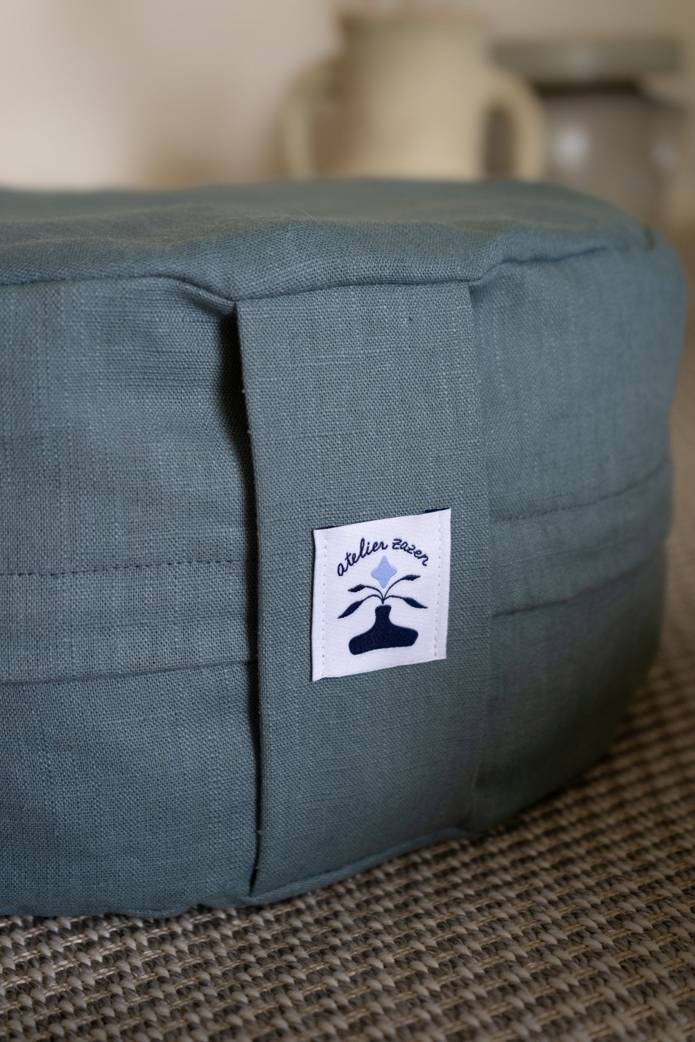 Coussin de méditation en lin et coton - bleu gris