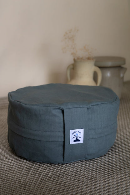 Coussin de méditation en lin et coton - bleu gris