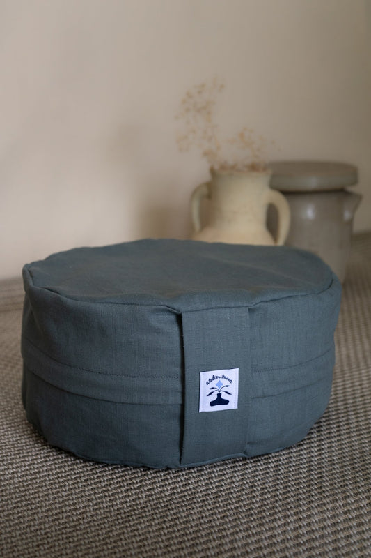 Coussin de méditation en lin et coton - bleu gris